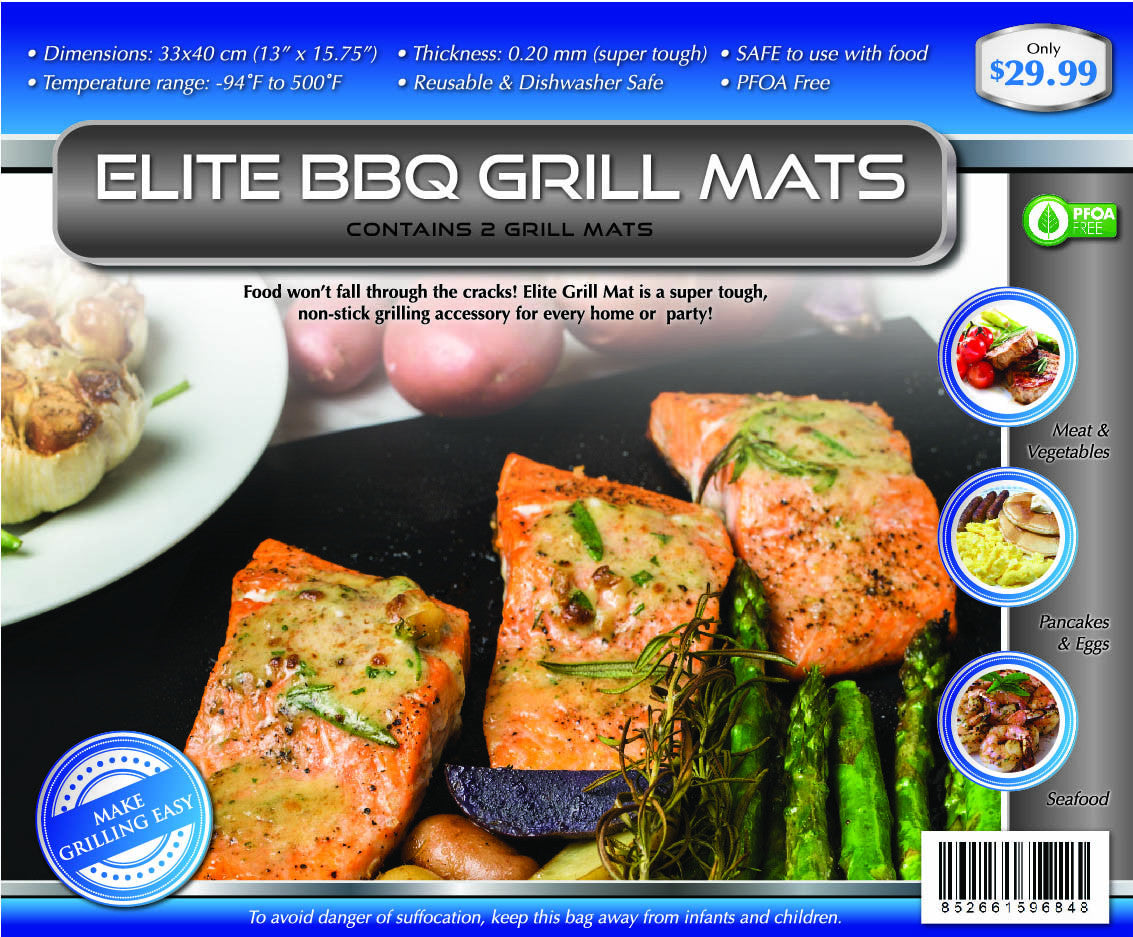 Elite BBQ Baking Grill Mats 2 Pack Non stick Easy Clean BBQ